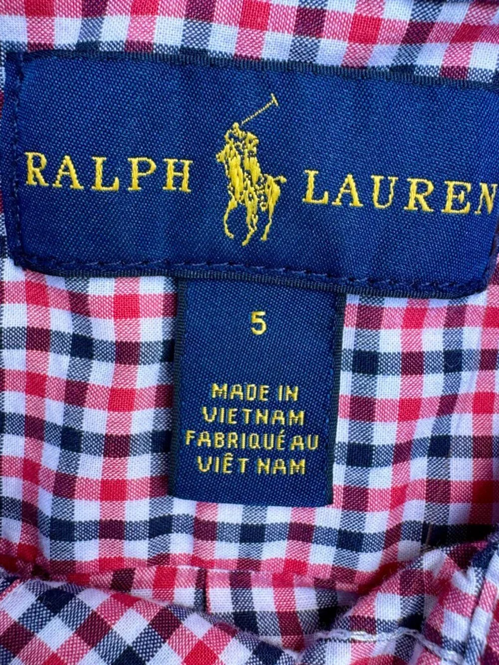 Ralph Lauren Button Down Shirt Boys Size 5 Red Navy Gingham Check Long Sleeve